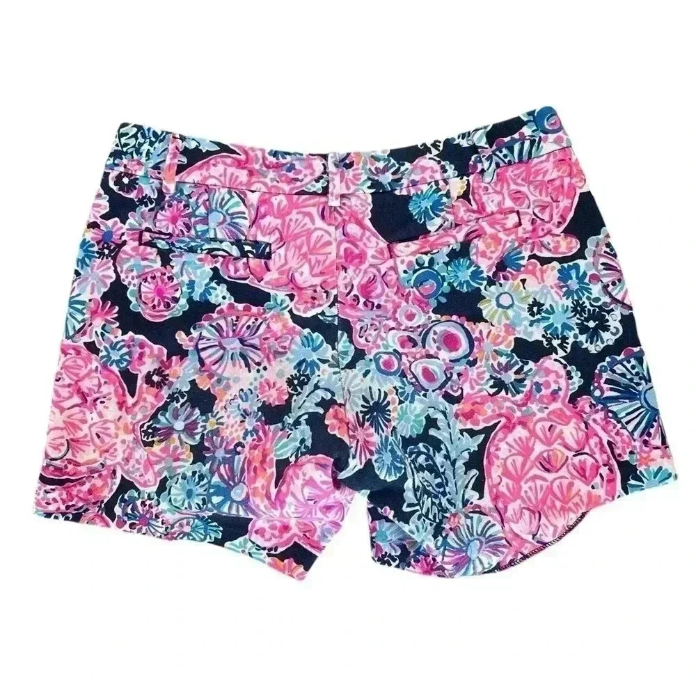 Lilly Pulitzer Turtle Amazement Floral Pink and Blue Women Shorts - Picture 7 of 7